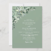 Invitation Sage vert tout en un Mariage de code QR Eucalyptus (Devant)