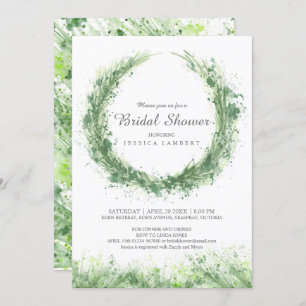 Invitation Sage vert verdure aquarelle herbe nuptiale douche