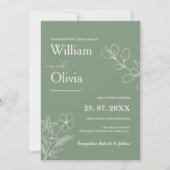 Invitation Sage Vert verdure Boho Floral Mariage (Devant)