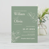 Invitation Sage Vert verdure Boho Floral Mariage (Debout devant)
