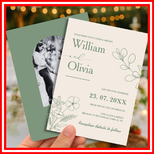 Invitation Sage Vert verdure Boho Mariage minimaliste
