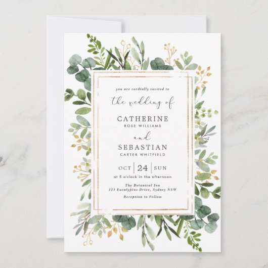 Invitation Sage Vert verdure Eucalyptus Mariage géométrique (Devant)