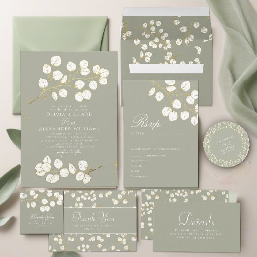 Invitation Sage Vert Vert Vert Vert doux vert Eucalyptus Mari