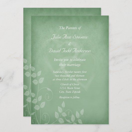 Invitation Sage Vert Vintage (Devant / Derrière)