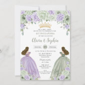 Invitation Sage Vert Violet Floral Twin Girls Quinceañera (Devant)