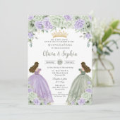 Invitation Sage Vert Violet Floral Twin Girls Quinceañera (Debout devant)