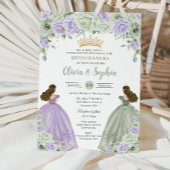 Invitation Sage Vert Violet Floral Twin Girls Quinceañera