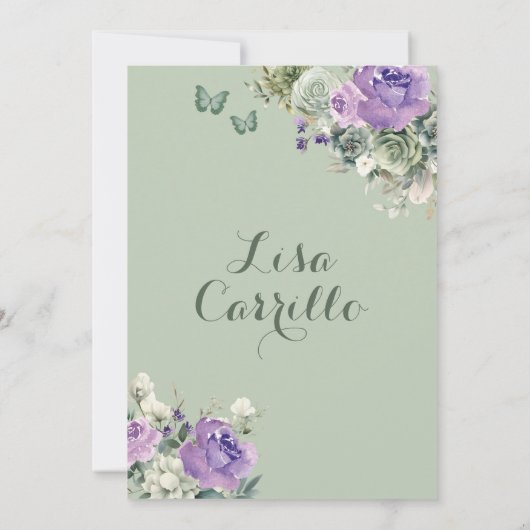 Invitation Sage Vert Violet Lilac Princesse Quinceañera (Dos)