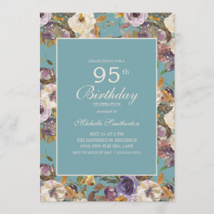 Invitation Sage Violet Moutarde Ivoire Floral 95e Anniversair