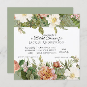 Invitation Sage w Blush Pink Ivory Rose Fête de l'mariée flor