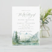 Invitation Sage Watercolor Mountain Forest Rustic Wedding (Debout devant)