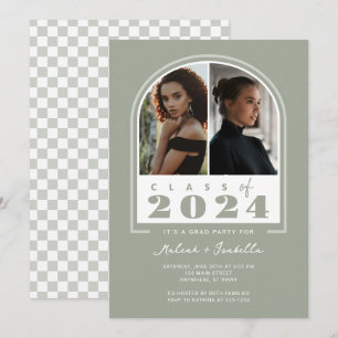 Invitation Sage White Arch Retro 2024 Photo Graduation Party