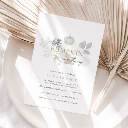 Invitation Sage & White - Petit Baby shower d'automne Citroui