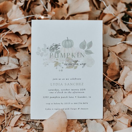Invitation Sage & White - Petit Baby shower d'automne Citroui