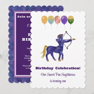 Invitation Sagittaire 1er Anniversaire Impressionniste Or Pai