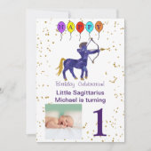 Invitation Sagittaire Premier Anniversaire Or & Ballons (Devant)