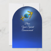 Invitation SAGITTARIUS Gold Aqua Blue Zodiac fête d'anniversa (Dos)