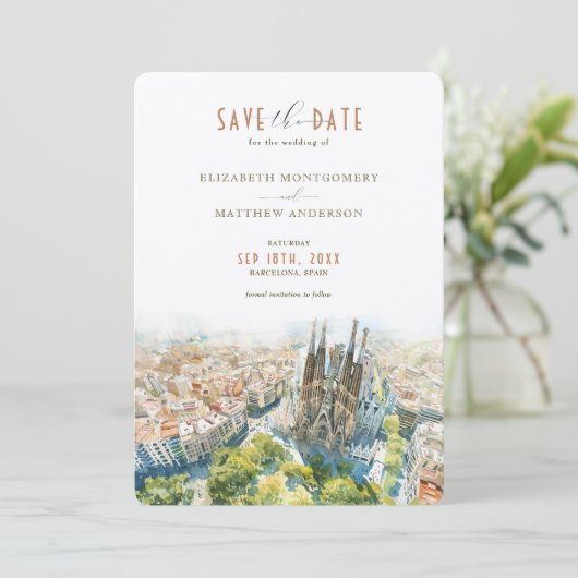 Invitation Sagrada Familia Charm Barcelone Sauvegarder la dat (Debout devant)