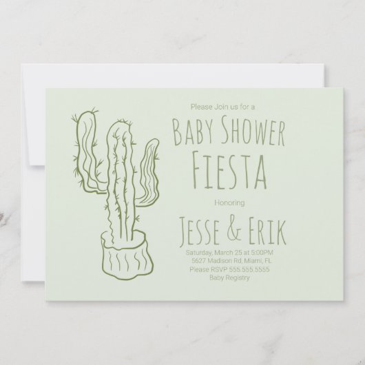 Invitation Saguaro Cactus Baby shower vert à main tiré (Devant)