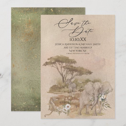 Invitation Sahara Savanna Animal Sauvez la Date (Devant / Derrière)