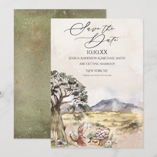 Invitation Sahara Savanna Pique-nique Sauvez la Date (Devant / Derrière)