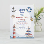 Invitation Sailing into Five, Watercolor 5th Birthday (Debout devant)