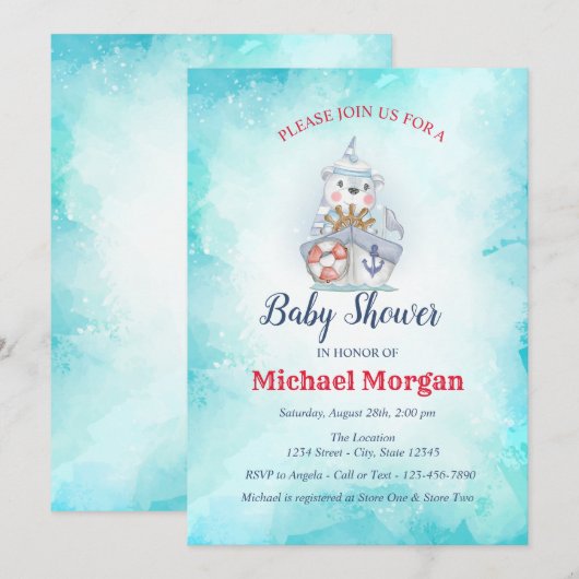 Invitation Sailor, Ahoy C'est un petit Baby shower de mer (Devant / Derrière)