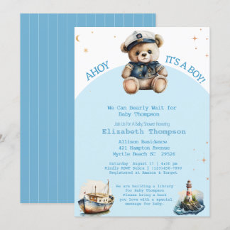 Invitation Sailor Teddy Bear Apportez un Baby shower de livre