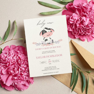 Invitation Saint-Baby shower de la fille de la vache rose Aqu