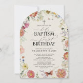 Invitation Saint Baptême & 1er Anniversaire Floral Girl (Devant)