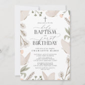 Invitation Saint Baptême & 1er Anniversaire Papillons Floral (Devant)