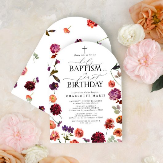 Invitation Saint Baptême et 1er Anniversaire Floral