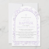 Invitation Saint Baptême Lilac Lavender Papillons floraux (Devant)