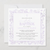 Invitation Saint Baptême Lilac Lavender Papillons floraux (Devant)