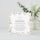 Invitation Saint-Baptême Papillons Aquarelle Floral Neutre (Debout devant)