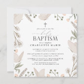 Invitation Saint-Baptême Papillons Aquarelle Floral Neutre (Devant)