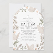 Invitation Saint-Baptême Papillons Aquarelle Floral Neutre (Devant)