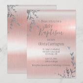 Invitation Saint Baptême rose métallisé Christening (Devant / Derrière)