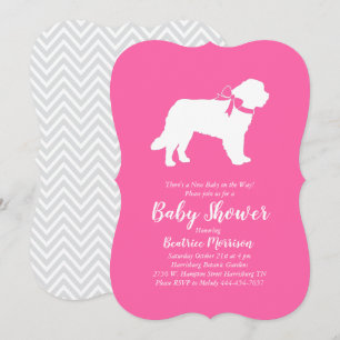 Invitation Saint Bernard Chien Baby shower fille rose