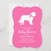Invitation Saint Bernard Chien Baby shower fille rose (Devant)