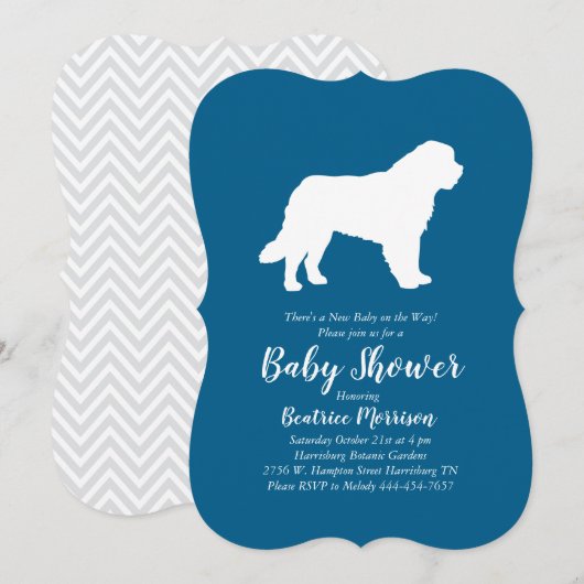 Invitation Saint Bernard Chien Baby shower Garçon bleu (Devant / Derrière)