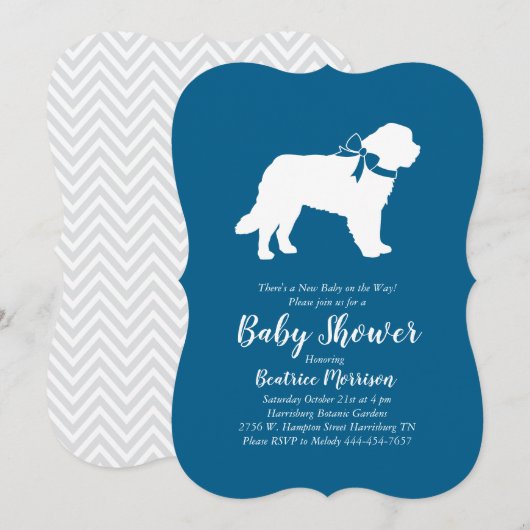 Invitation Saint Bernard Chien Baby shower Garçon bleu (Devant / Derrière)
