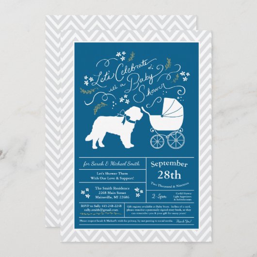 Invitation Saint Bernard Chien Baby shower Garçon bleu (Devant / Derrière)