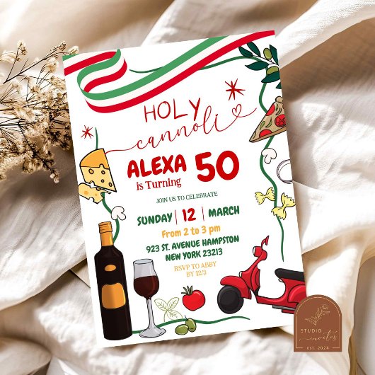 Invitation Saint Cannoli Pizza Vin italien 50e anniversaire