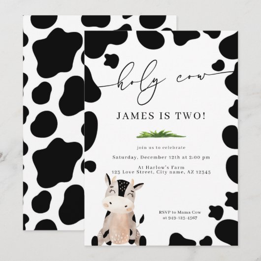 Invitation Saint Cow Country Farm Boy's Birthday (Devant / Derrière)