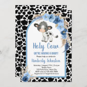 Invitation Saint Cow garçon baby shower bleu boho ferme invit (Devant / Derrière)