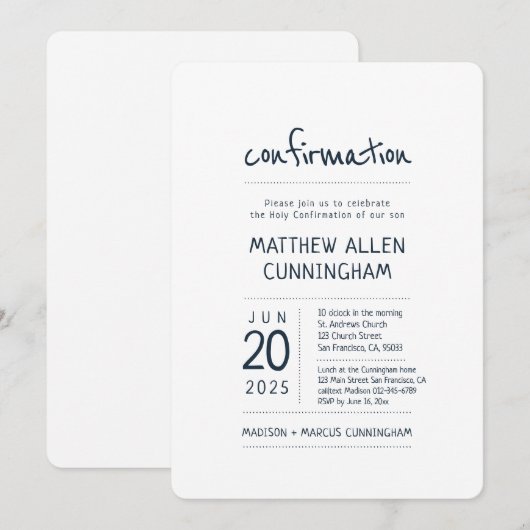 Invitation Saint garçon de confirmation | Moderne + Simple (Devant / Derrière)