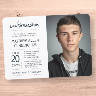 Invitation Saint garçon de confirmation   Moderne + Simple Ph