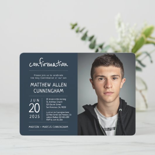 Invitation Saint garçon de confirmation | Moderne + Simple Ph (Debout devant)