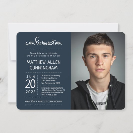 Invitation Saint garçon de confirmation | Moderne + Simple Ph (Devant)